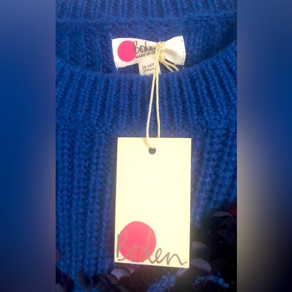 NWT Boden Ribbed Knit Sequin Sweater Wool Blend Youth 13-14Y - Picture 2 of 3